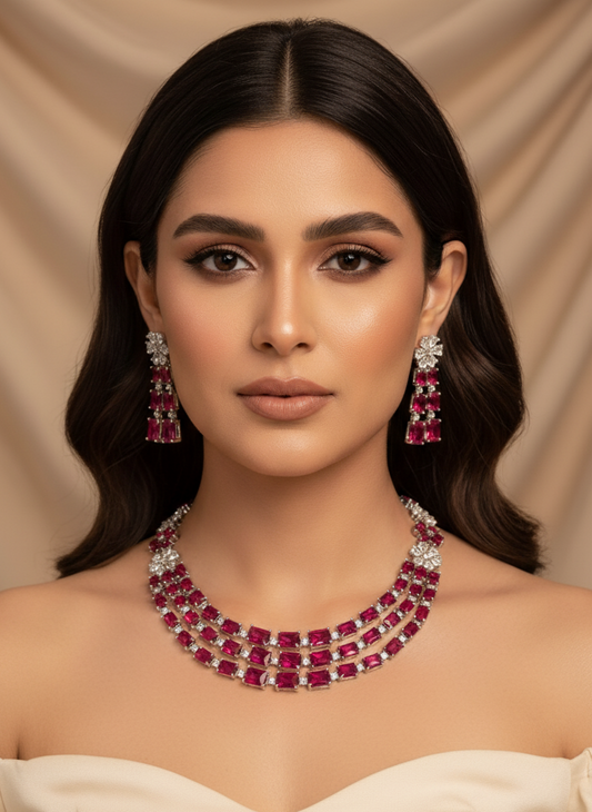 Rani Pink Stone American Diamond Necklace