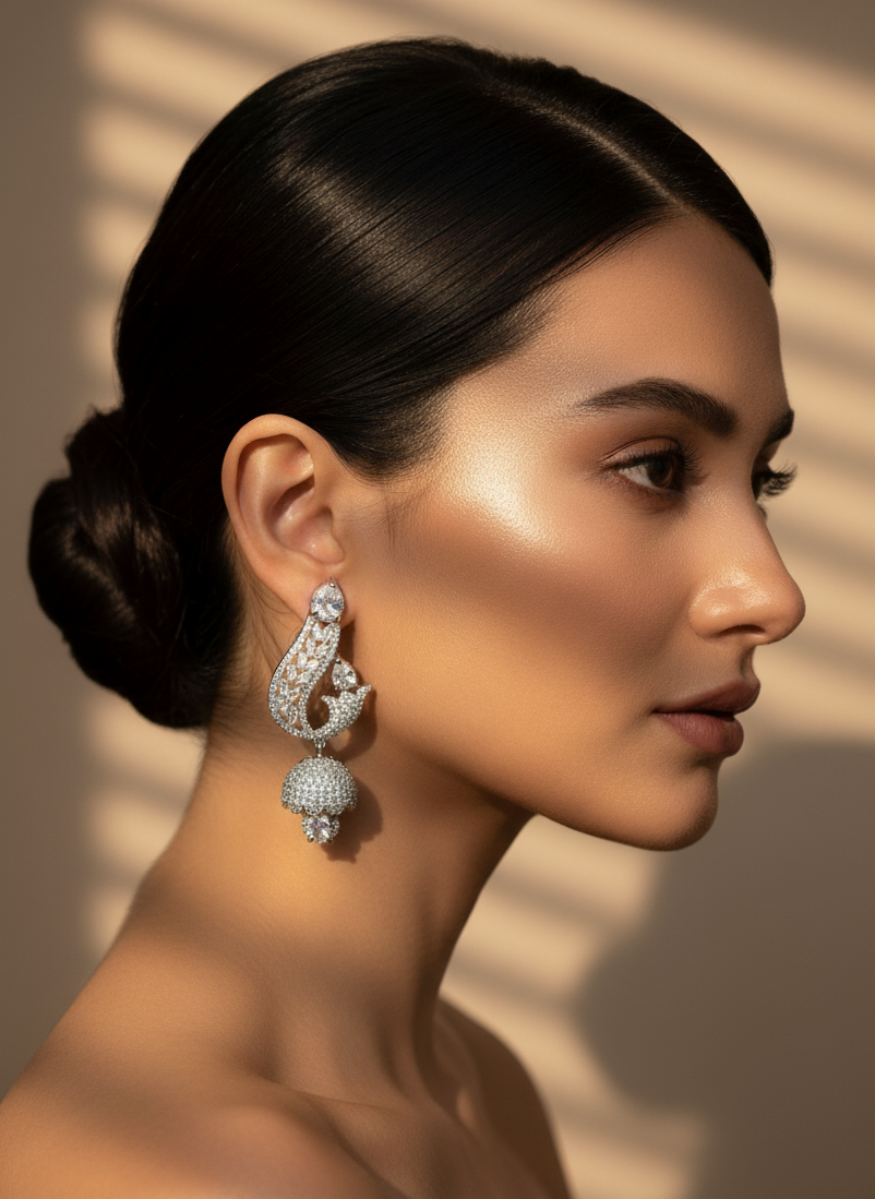 White Stone AD Earrings