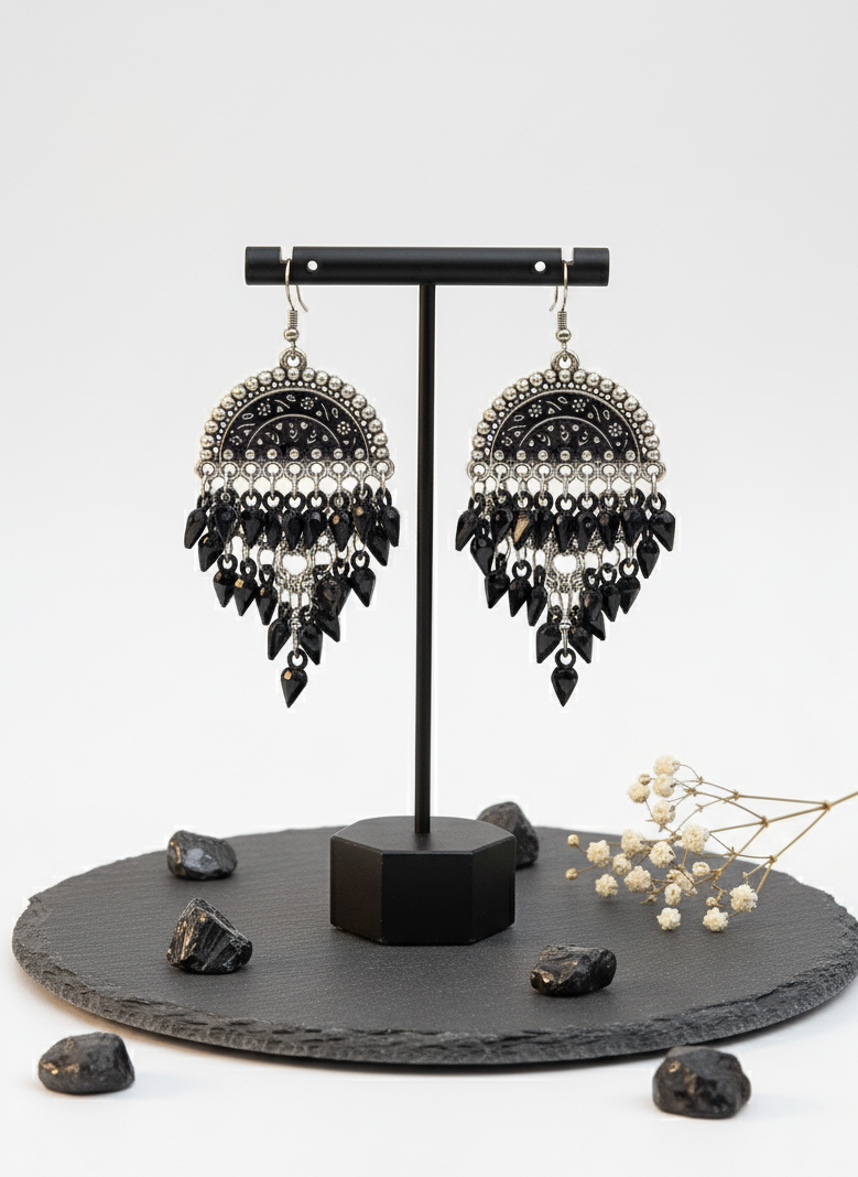 Black Pear Drop Oxidised Earrings