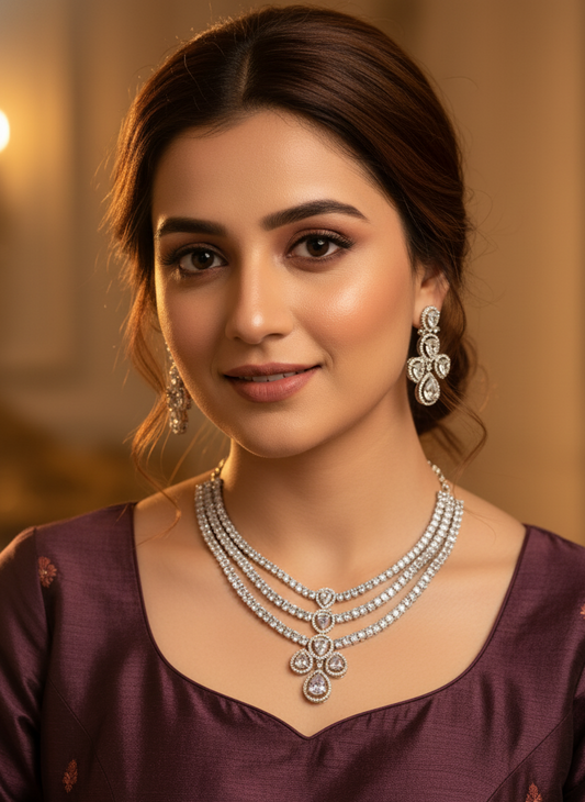 White Stone American Diamond Necklace Set