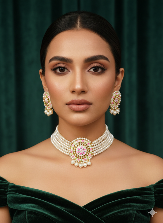 White Pearl Kundan Choker Necklace