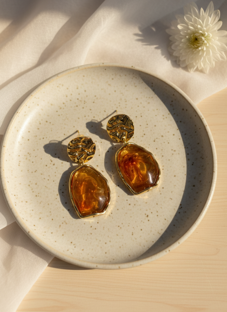 Brown Gold-Plated Dangler Earrings