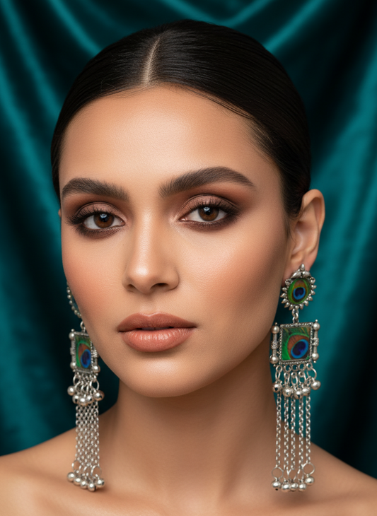 Meenakari Peacock Feather Long Dangler Earrings