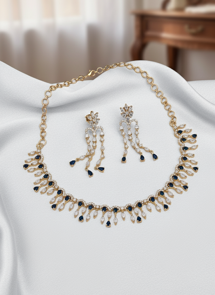 Blue Gold Plated AD Necklace