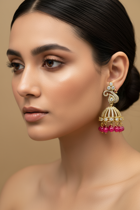 Rani Pink & White AD Earrings