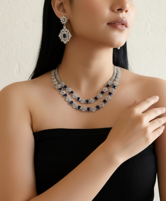 Blue Stone American Diamond Necklace