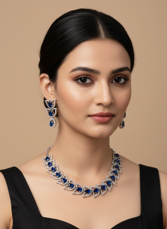Blue Stone American Diamond Necklace