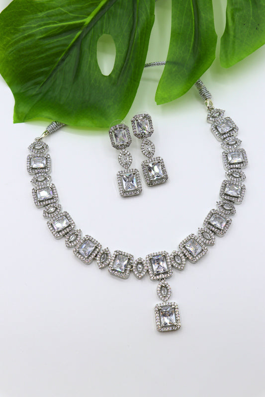 White Stone American Diamond Necklace Set