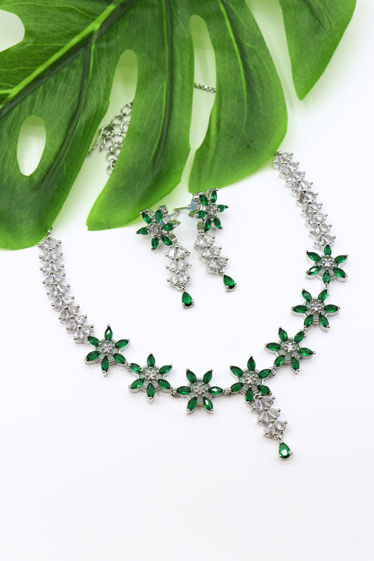 Green Stone American Diamond Necklace
