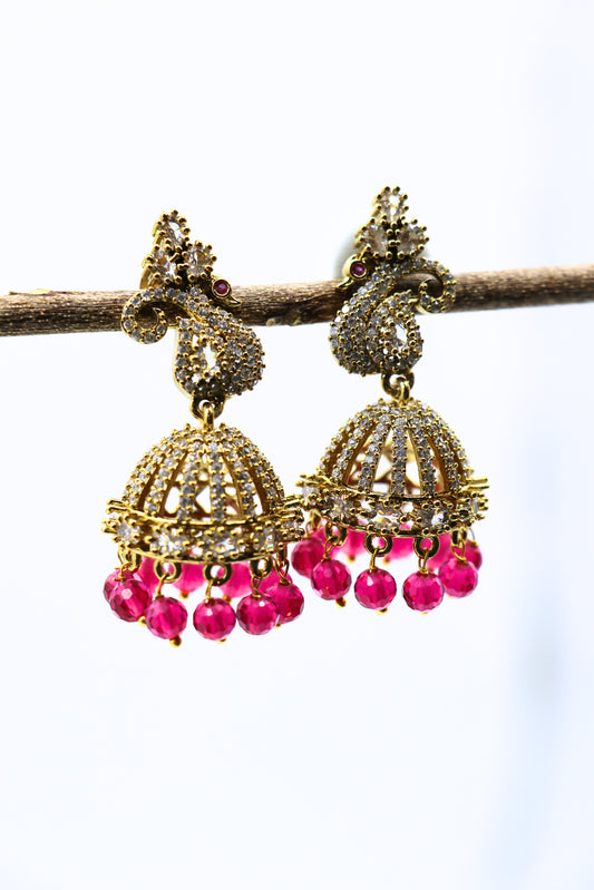 Rani Pink & White Stone American Diamond Earrings