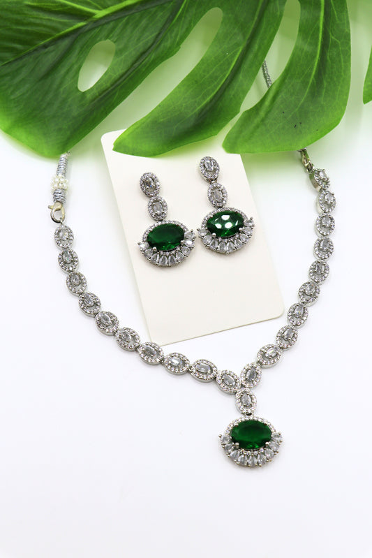 Green Stone American Diamond Necklace
