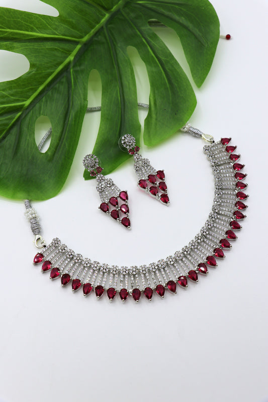 Red Stone American Diamond Necklace