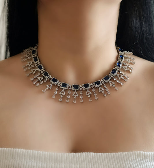 Blue and White Stone American Diamond Necklace