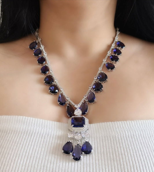 Purple & White Stone American Diamond Necklace