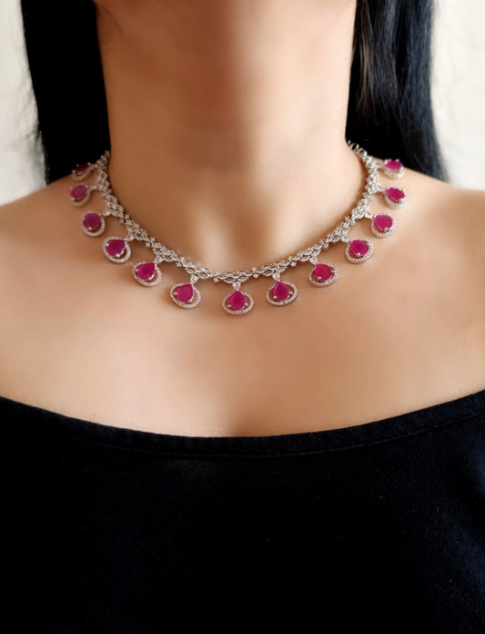 Rani Pink Stone American Diamond Necklace