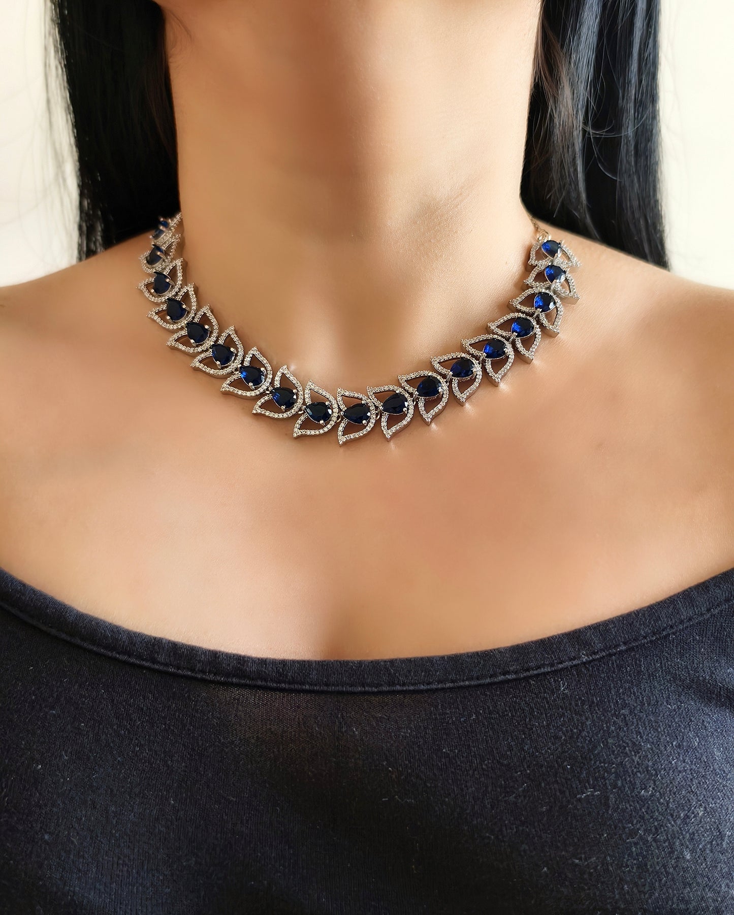 Blue Stone American Diamond Necklace