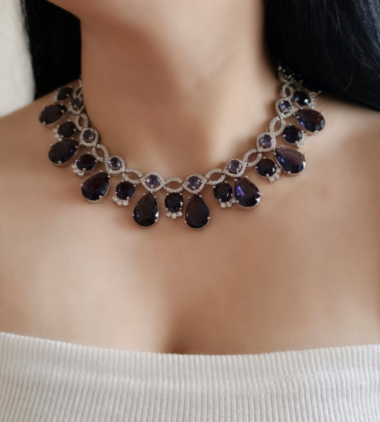 Purple and White Stone American Diamond Necklace