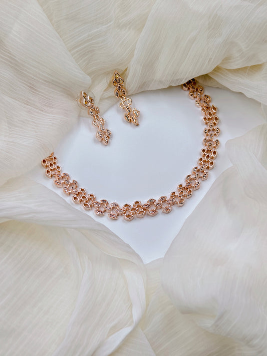 White Stone Rose Gold Necklace