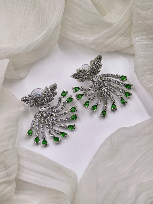 Green and White Stone American Diamond Earrings