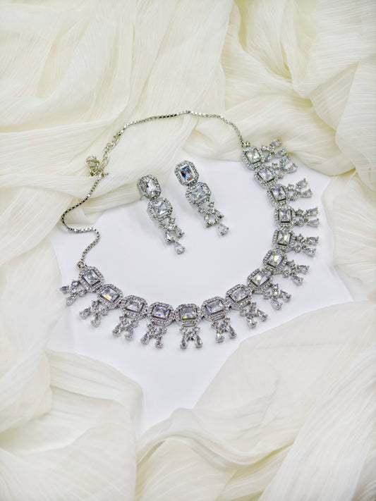 White Stone American Diamond Necklace Set