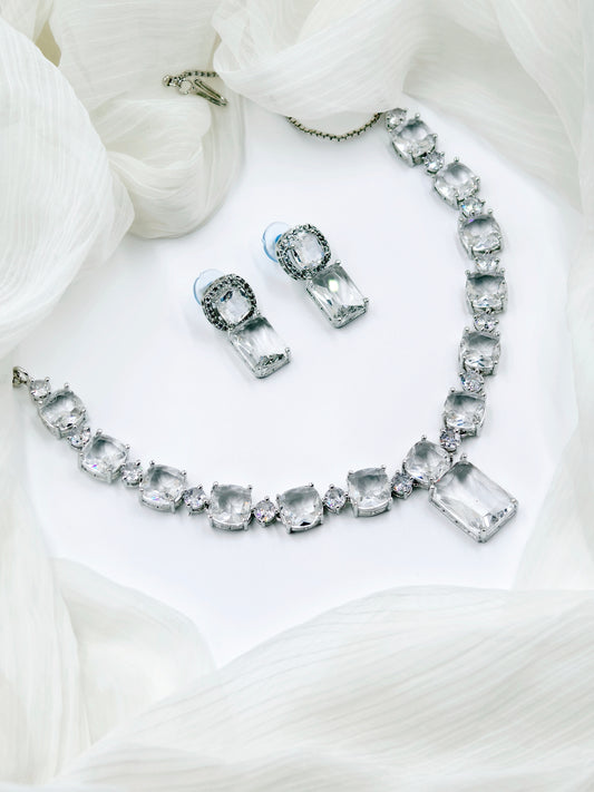 White Stone American Diamond Necklace Set