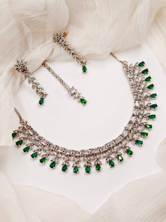 Green Stone American Diamond Necklace