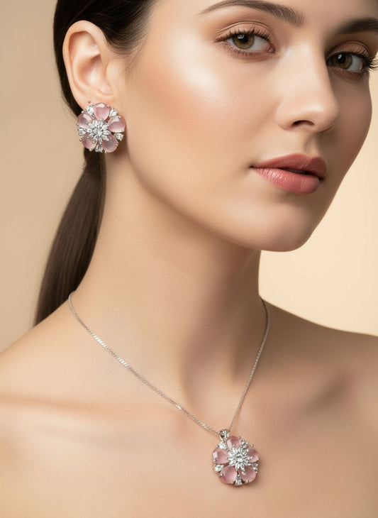 Pastel Pink Pendant AD Necklace