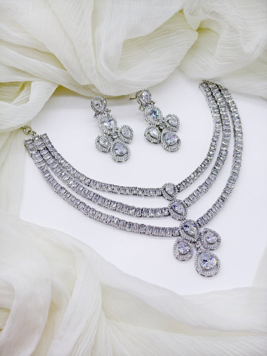 White Stone American Diamond Necklace Set