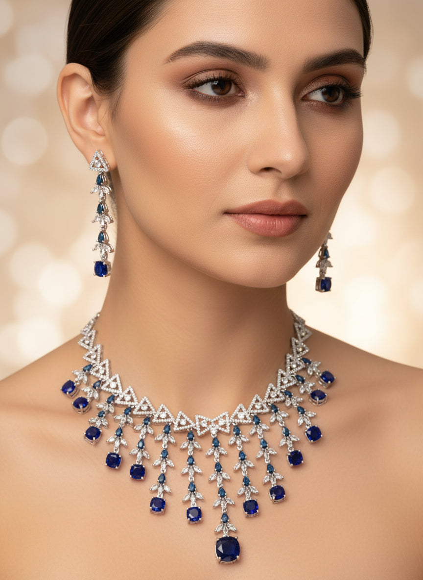 Blue AD Necklace Set