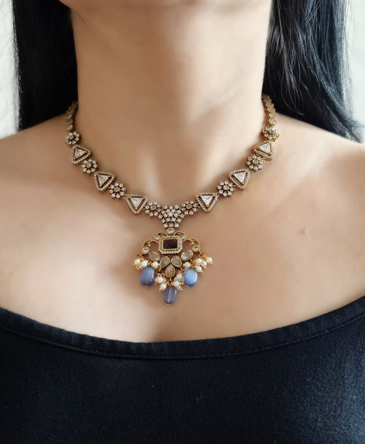 Victorian Style Purple Stone American Diamond Necklace