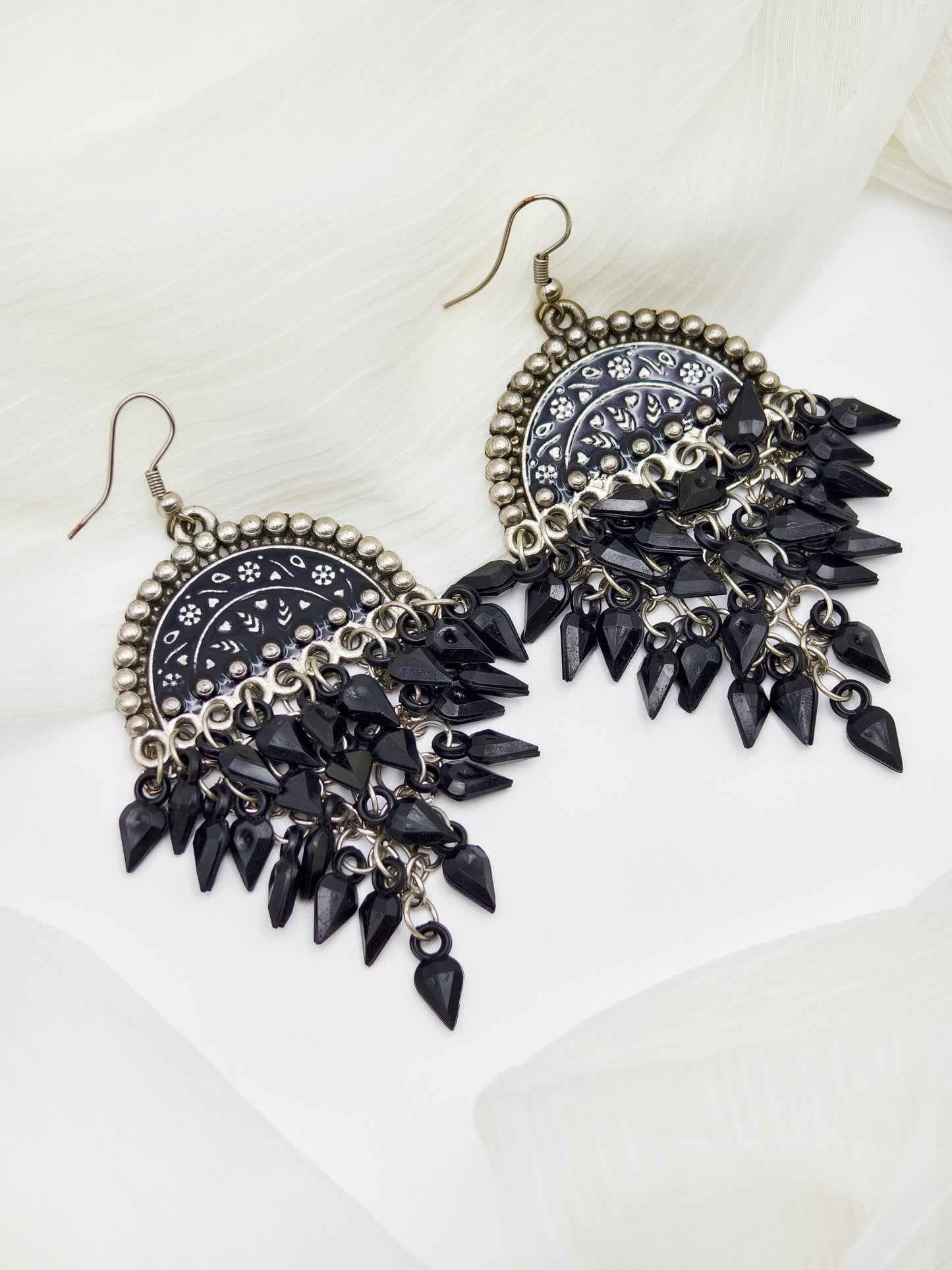 Black Pear Drop Oxidised Earrings