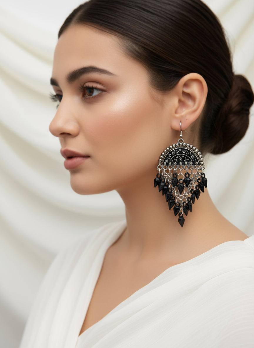 Black Pear Drop Oxidised Earrings